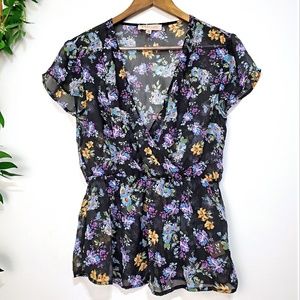 2/$20 Philosophy Sheer Floral Wrap Blouse